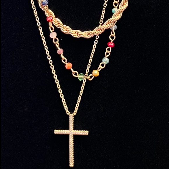 SALE‼️Triple chain- Rope chain, colorful beads and studded cross - Picture 2 of 3